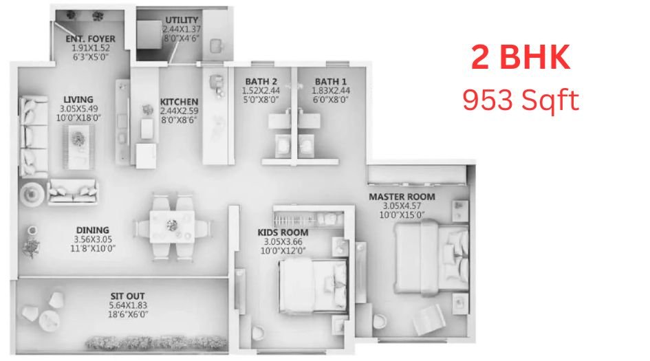 Ganga-Aracdia-Floor-Plan-2 BHK-953 Sqft